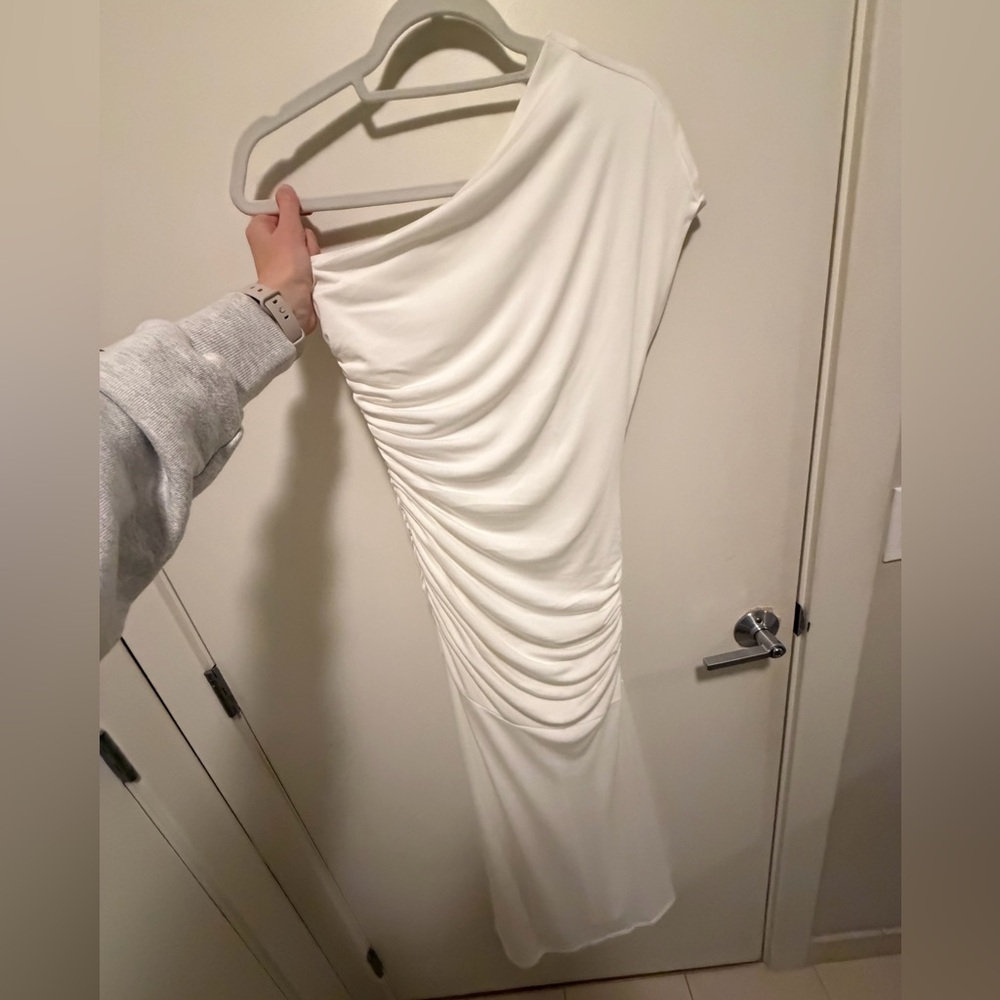 Meshki One-Shoulder White Ruched Midi Dress - Picture 7 of 7